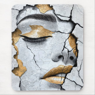 Goldenes Frakturiertes Mädchen Abstractes Porträt Mousepad