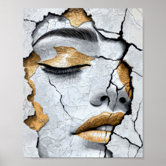 Goldenes Frakturiertes Mädchen Abstractes Porträt Poster