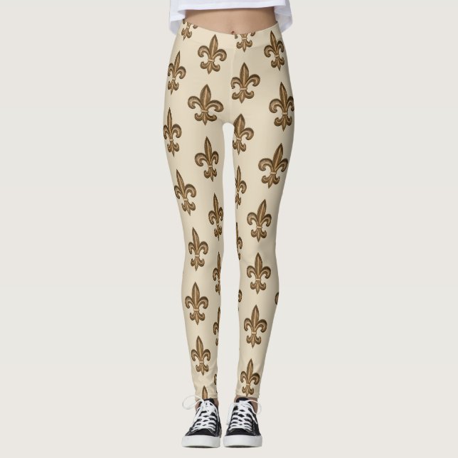 Goldenes französisches Lilien-Muster Leggings (Vorderseite)