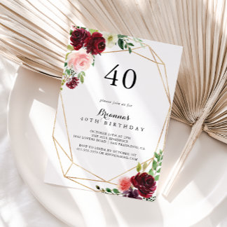 Goldenes Frühlingsfloral 40. Geburtstag Party Einladung