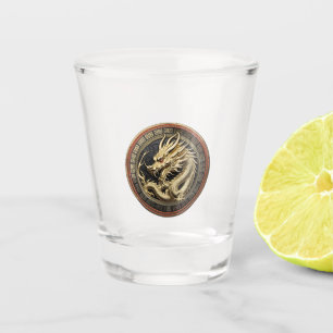 Goldenes geheiligtes östliches Drachenmedaillon Schnapsglas