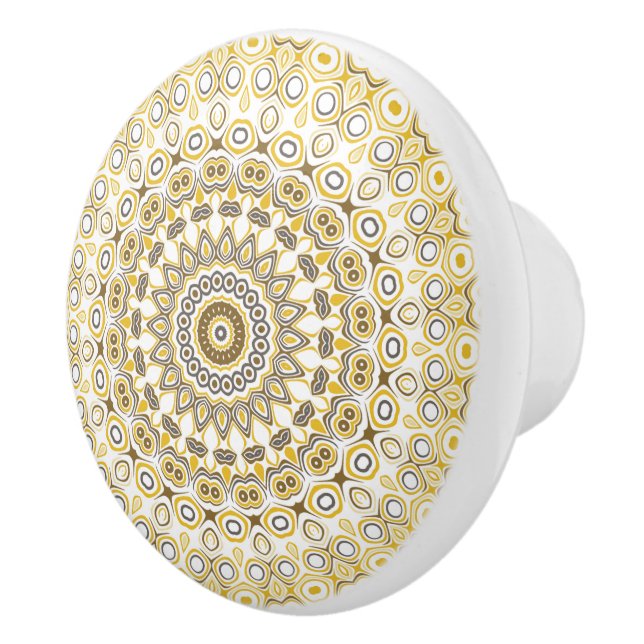 Goldenes gelbes Mandala-Muster Keramikknauf (Rechts)
