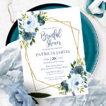 Goldenes geometrisches blaues Brautparty Einladung<br><div class="desc">Einladung der geometrischen Dusty Blue Floral Bridal Dusche</div>