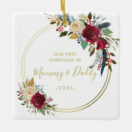 Goldenes geometrisches Foto Neue Eltern Erstes Wei Keramikornament