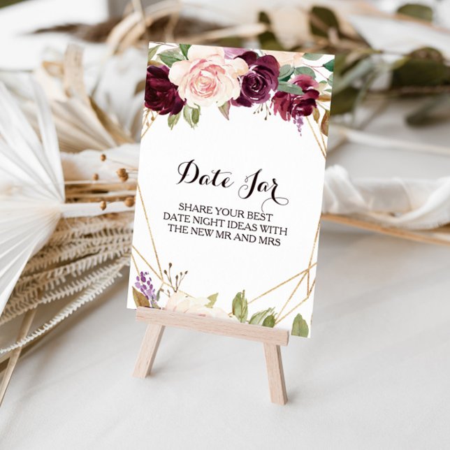 Goldenes geometrisches grünes Burgundy Floral Date Poster (Von Creator hochgeladen)