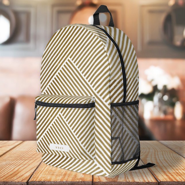 Goldenes geometrisches Muster Elegant Luxe Bedruckter Rucksack (Von Creator hochgeladen)