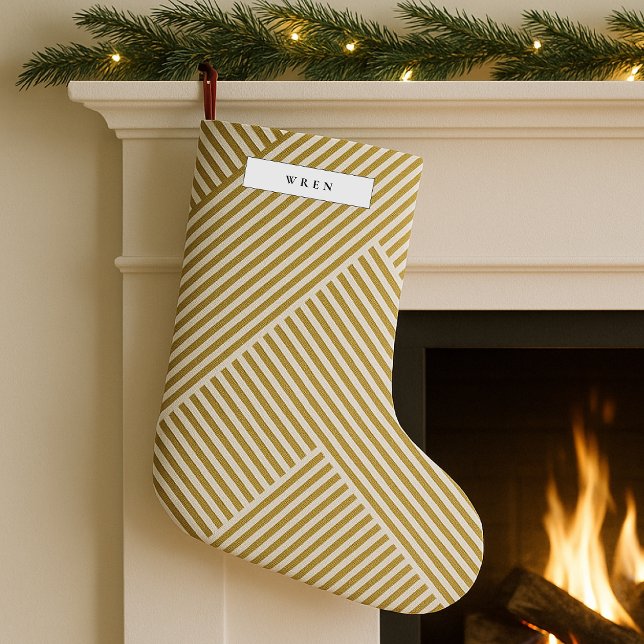 Goldenes geometrisches Muster Elegant Luxe Kleiner Weihnachtsstrumpf (Gold geometric Christmas stocking by Guava, featuring elegant serif typography & luxe metallic style)