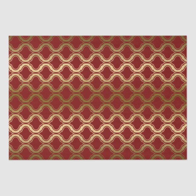 Goldenes geometrisches Muster über burgundy Hinter Seidenpapier (Vorderseite)