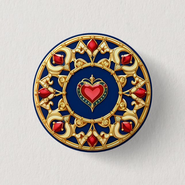 Goldenes Gerahmtes Herzmotiv mit Verziertem Design Button (Vorderseite)