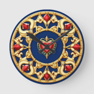 Goldenes Gerahmtes Herzmotiv mit Verziertem Design Runde Wanduhr