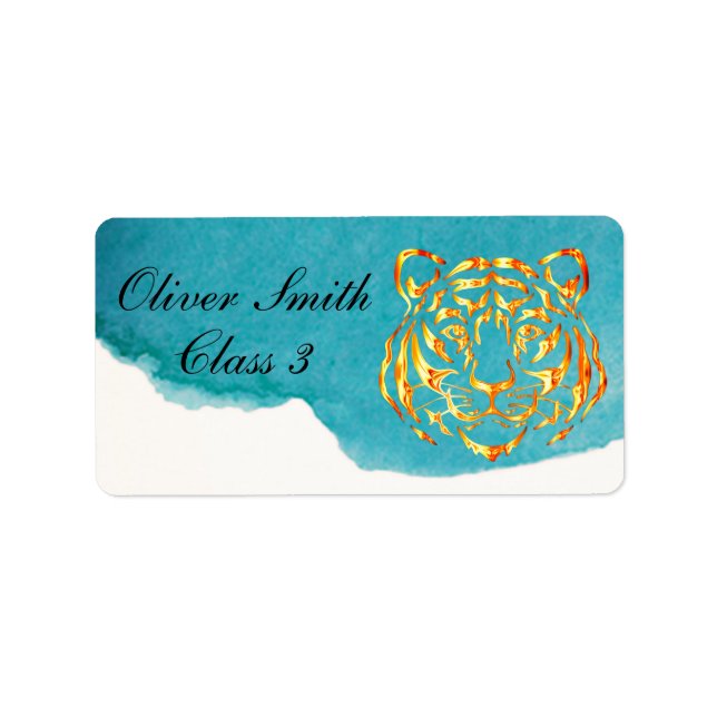 Goldenes Gesicht Tiger Personalisiert School Label Adressaufkleber (Vorne)
