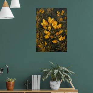 Goldenes Ginkgo-Botanik-Dunkel-Kunstposter Japan Poster
