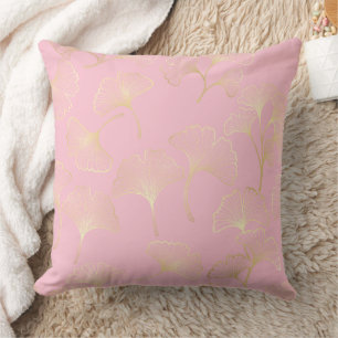 Goldenes Ginkgo-Botanik-Rosa-Naturmuster Kissen