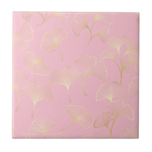 Goldenes Ginkgo-Botanik-Rouge-Naturmuster Fliese