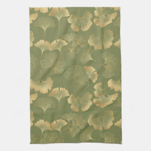 Goldenes Ginkgo-Herbstmuster Geschirrtuch