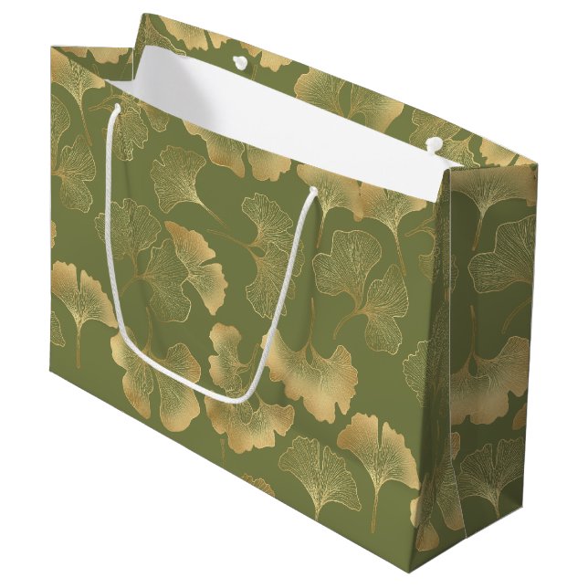 Goldenes Ginkgo-Herbstmuster Große Geschenktüte (Vorderseite Schrägansicht)