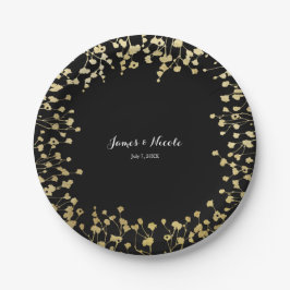 Goldenes Gipskraut Blumen Elegantes Schwarzes Meer Pappteller