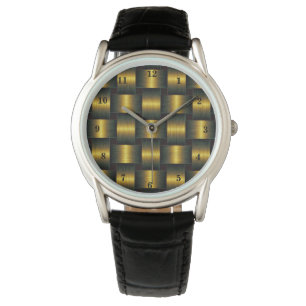 Goldenes Gitter Gold Schwarz Armbanduhr