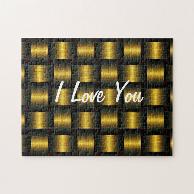 Goldenes Gitter - I Liebe Sie - Ihren Text/Ihren N Puzzle (Horizontal)