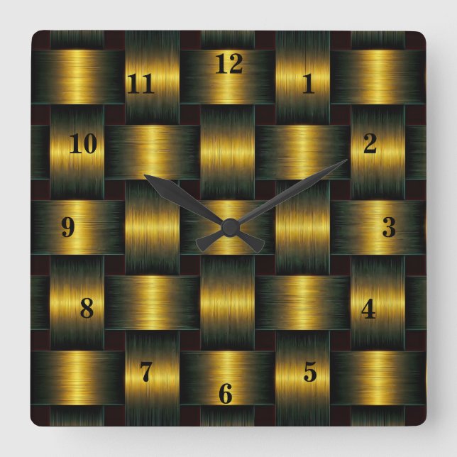 Goldenes Gitter Quadratische Wanduhr (Vorderseite)