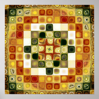 Goldenes Glasmosaik Geometrisches Fraktal Gitter Poster