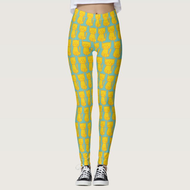 Goldenes Glück Katze Doodle Leggings (Vorderseite)