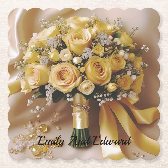 "Goldenes Glühen: Eine gefällige Rose Bouquet der  Untersetzer (Vorderseite)