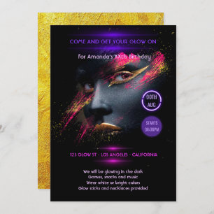 Goldenes Glühen im dunklen Neon-Party Einladung