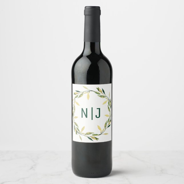 Goldenes grünes Leaf Kraut Rustikaler Wein Weinetikett (Vorderseite)