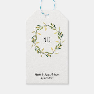 Goldenes grünes Leaf-Wreath Rustikale Hochzeit Geschenkanhänger