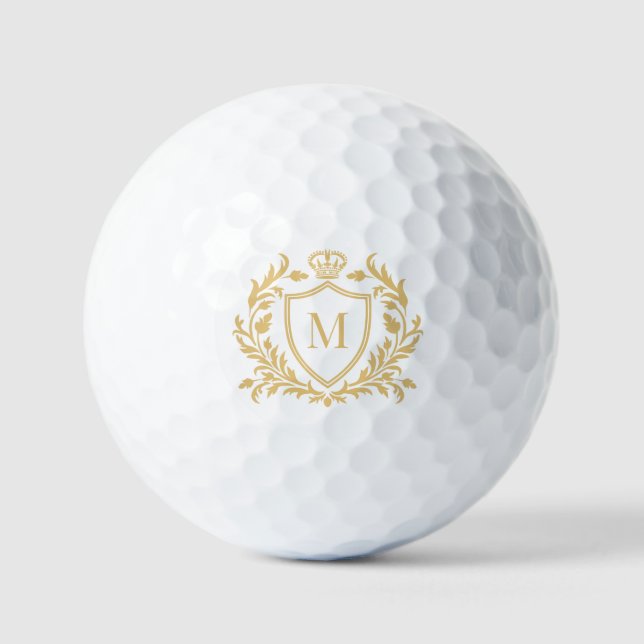 Goldenes Heraldik-Wappenkronenmonogramm Golfball (Vorderseite)