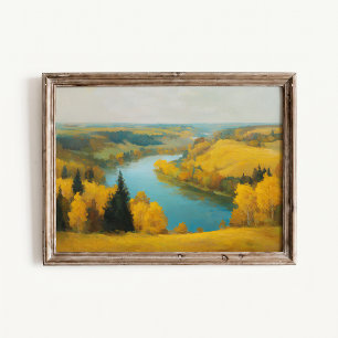 Goldenes Herbst-Fluss-Tal-Landschaftsposter Poster