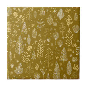 Goldenes Herbst-Weihnachts-Botanikmuster Fliese