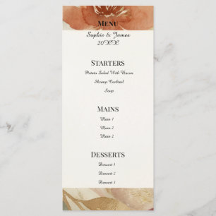 Goldenes Herbstblumen-Hochzeitsmenü Menükarte