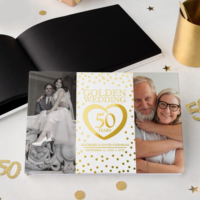 Goldenes Herz 50. Hochzeitstag Fotos weiß Gästebuch (Von Creator hochgeladen)