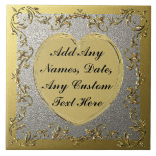 Goldenes Herz auf dekorativen Gold- und Silberstre Fliese