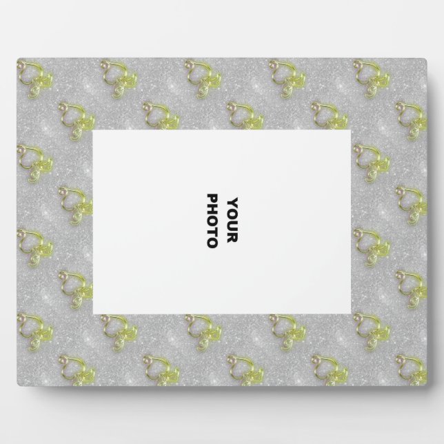 Goldenes Herz auf Silbern Glitzer Fotoplatte (Vorderseite)