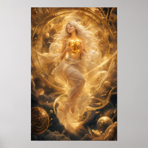 Goldenes Herz des Kosmos-Fantasy-Posters Poster