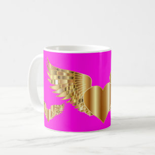 Goldenes Herz mit Golden Wings Rosa/Weißer Kaffee Kaffeetasse