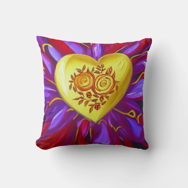 Goldenes Herz mit Rose Kissen (Vorderseite)