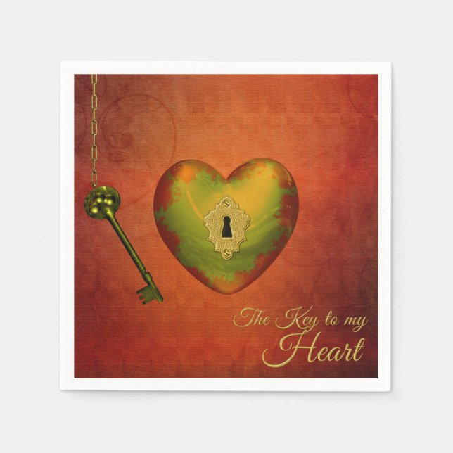 Goldenes Herz mit Schlüssel Serviette (Vorderseite)
