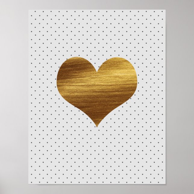 Goldenes Herz mit schwarzen und weißen Polka Dots  Poster (Vorne)