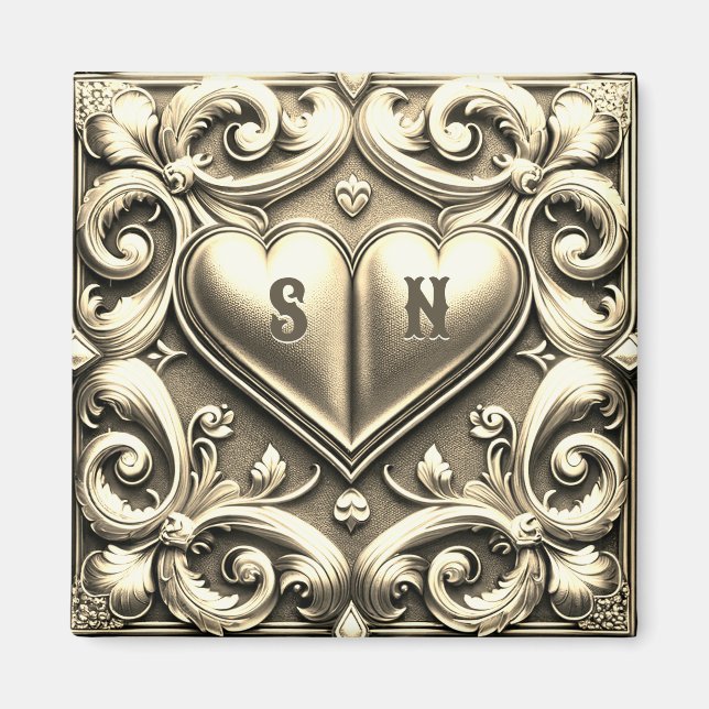 Goldenes Herz Monogram Magnet (Vorne)