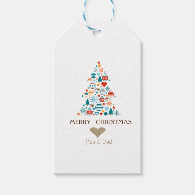 Goldenes Herz, Pine Tree Farbenfrohe Bälle Weihnac Geschenkanhänger (Vorderseite)