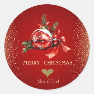 Goldenes Herz, Red Christmas Ball Bow Runder Aufkleber
