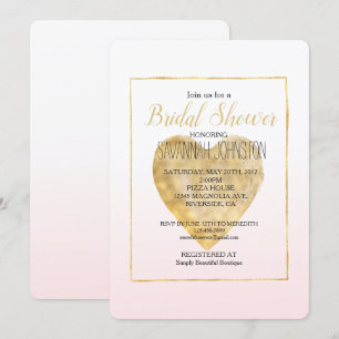 Goldenes Herz Rosa Ombre Brautparty Einladung
