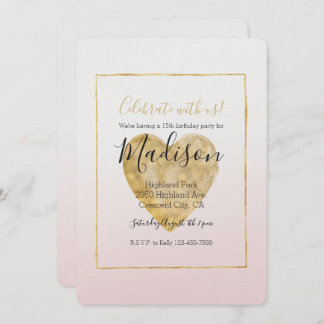 Goldenes Herz Rosa Ombre Geburtstag Einladung