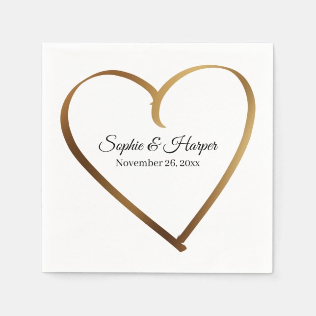 Goldenes Herz um Details, auf Weiß Serviette (Vorderseite)