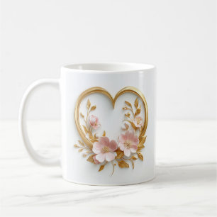 Goldenes Herz und zarte rosa Blume Kaffeetasse