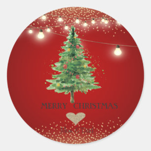 Goldenes Herz, Wasserfarben-Weihnachtsbaum, Lichte Runder Aufkleber